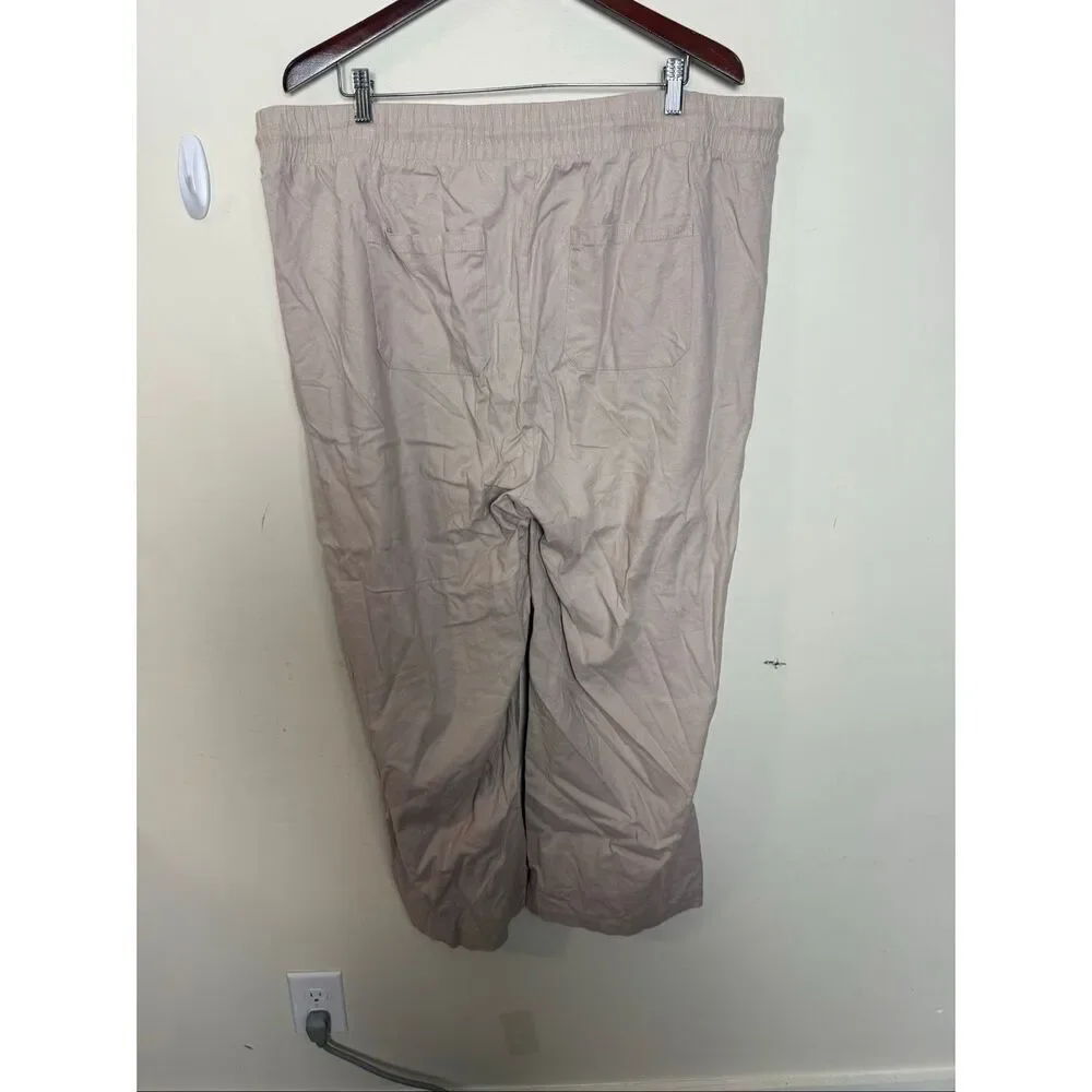 Torrid Linen Blend Wide Leg Pants Tan Size 3X Short Relaxed Fit Soft Neutral Min - Picture 2 of 3